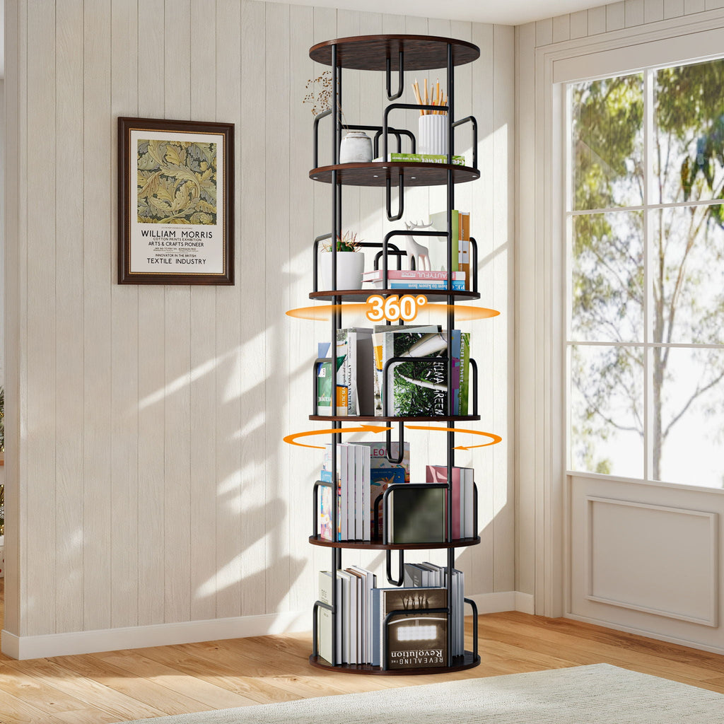 Rotating Bookshelf Tower 5 Tier Spinning 360 Degree Revolving Storage Shelf by Unique Piece Furniture