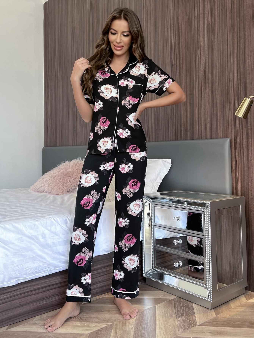 Floral Short Sleeve Shirt and Pants Lounge Set by Wild and Free Boutique