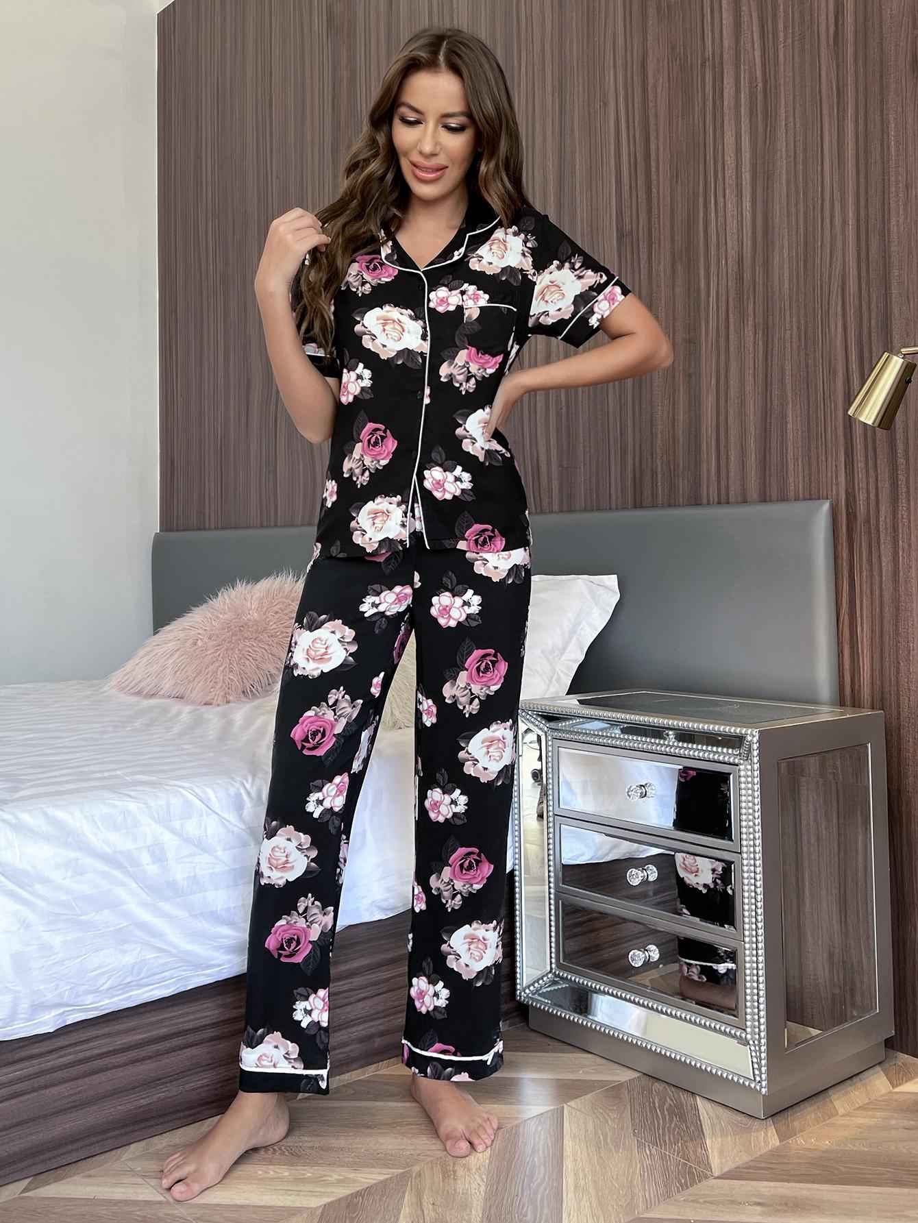 Floral Short Sleeve Shirt and Pants Lounge Set by Wild and Free Boutique