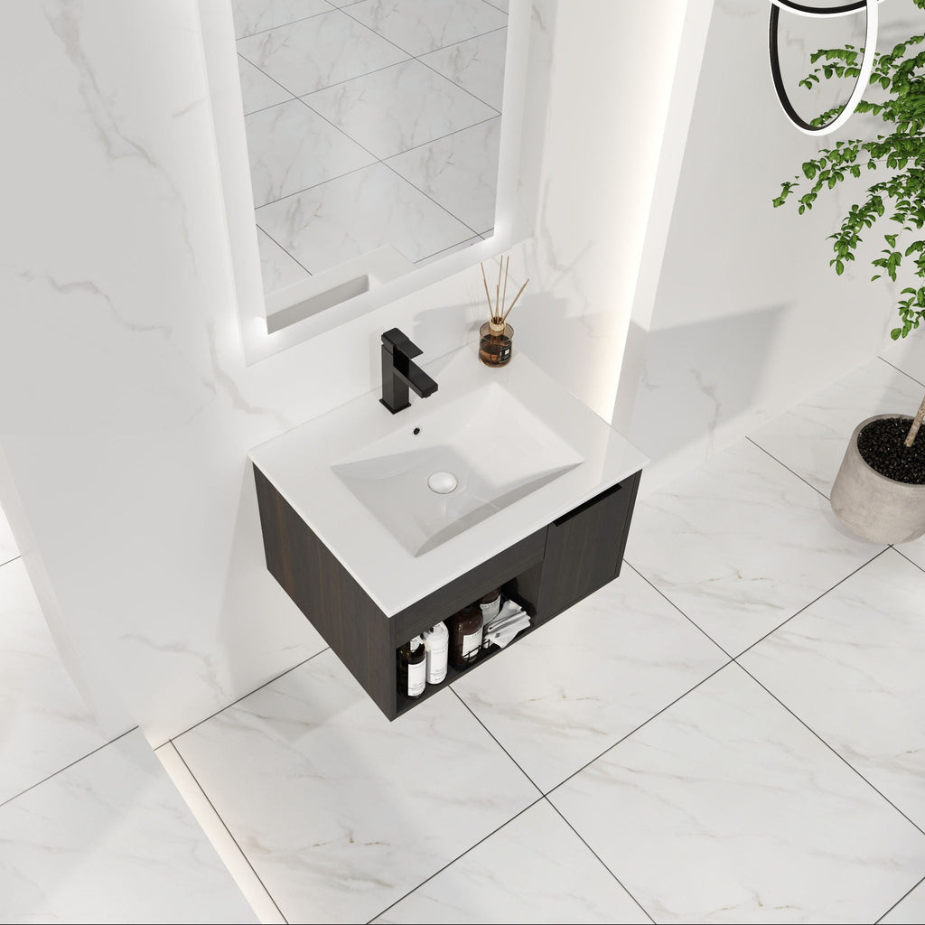 Wall Mounted Floating Bathroom Vanity With Open Shelf & Soft Close Door by Unique Piece Furniture