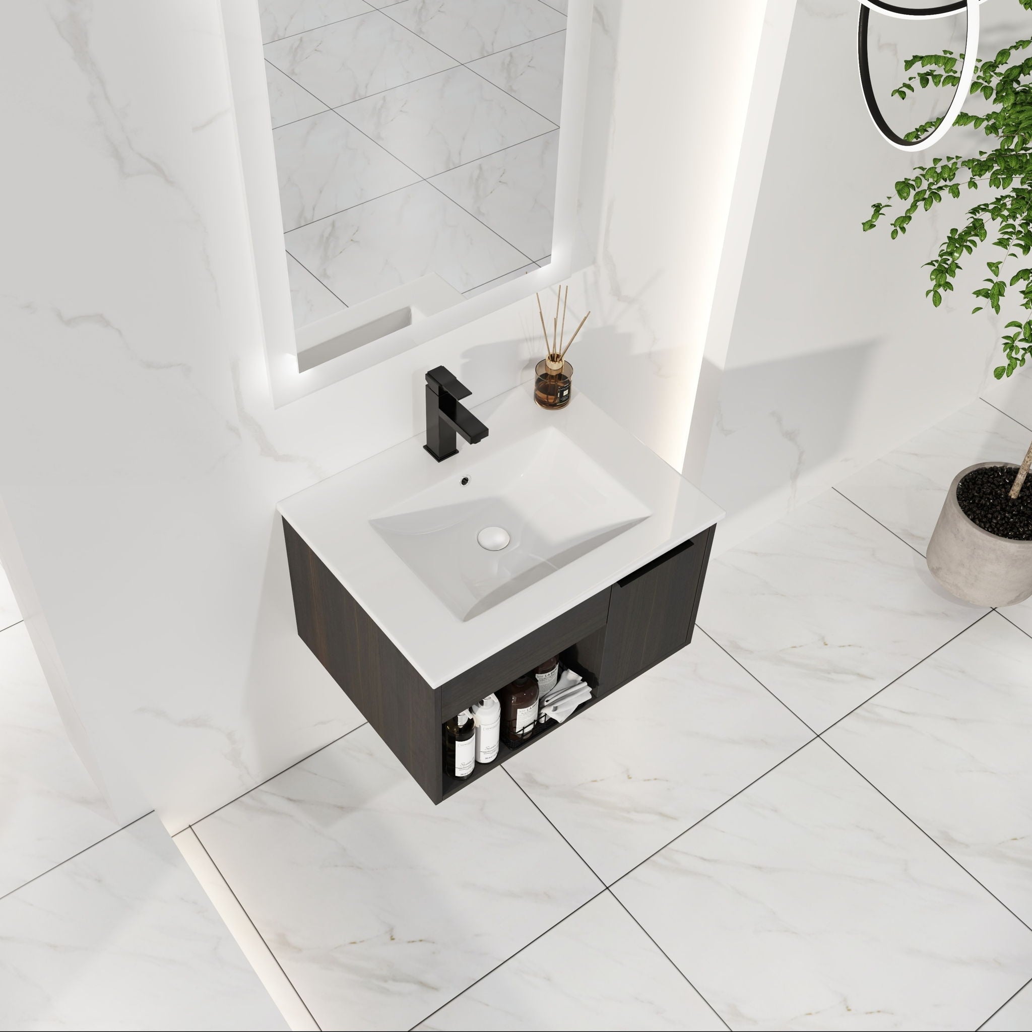 Wall Mounted Floating Bathroom Vanity With Open Shelf & Soft Close Door by Unique Piece Furniture