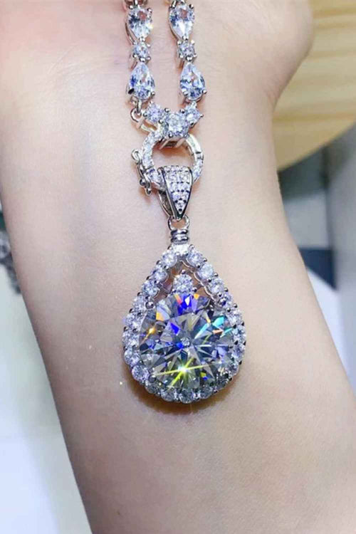 10 Carat Moissanite Teardrop Pendant Platinum-Plated Necklace by Wild and Free Boutique
