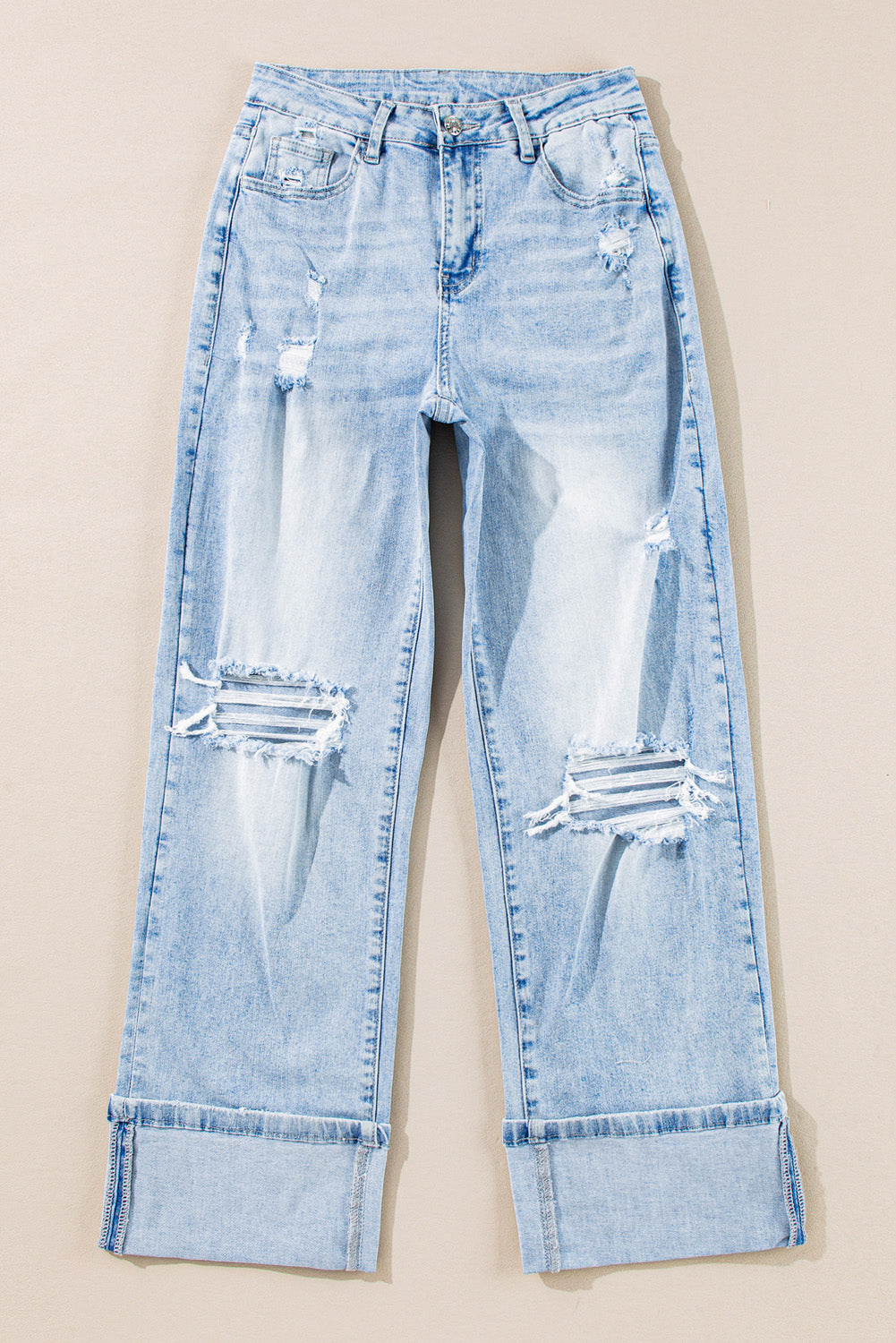 Beau Blue Light Wash Distressed Straight Jeans by Dear-Lover Dropshipping