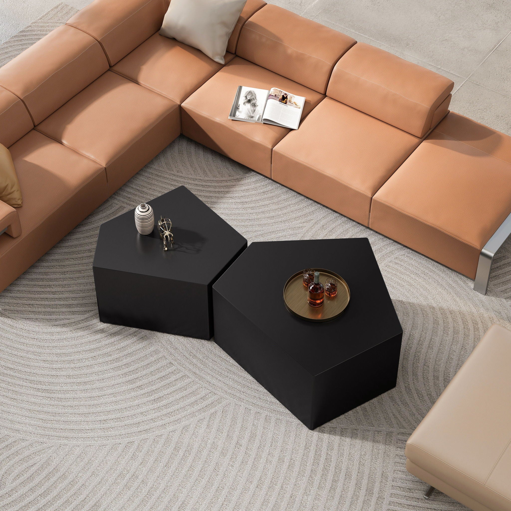 Irregular Pentagon Nesting Coffee Table Set by Unique Piece Furniture