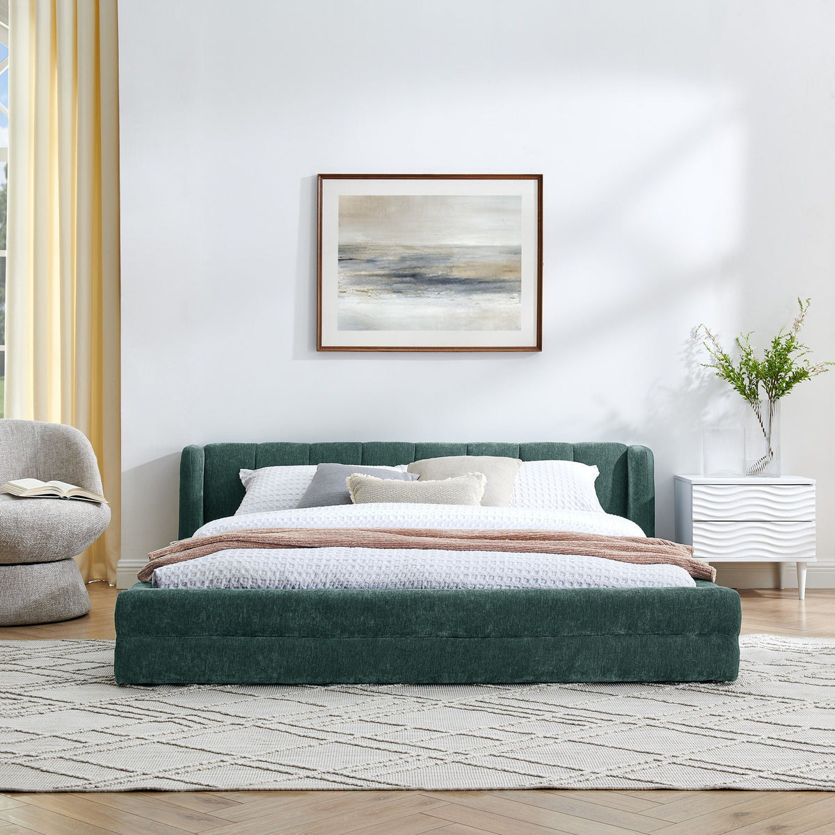 Modern Upholstered Bed Frame With Thick Fabric And Headboard by Unique Piece Furniture