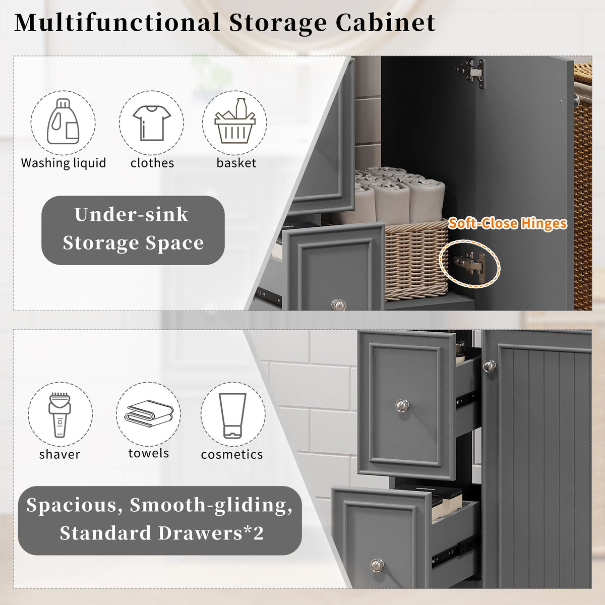 Transitional Style Bathroom Vanity Cabinet With Ceramic Sink by Unique Piece Furniture