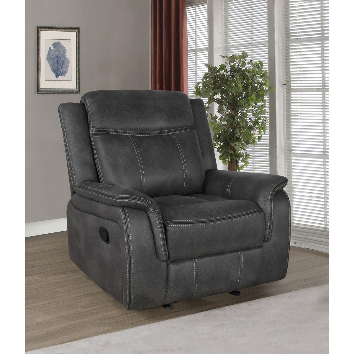 Franklin - Upholstered Padded Arm Glider Recliner - Charcoal by Unique Piece Furniture