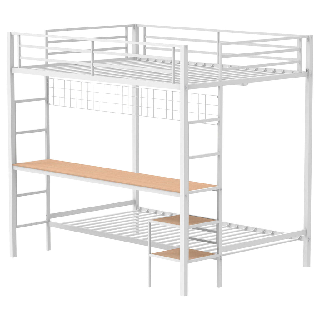 Bettoni Metal Full Over Twin Workstation Bunk Bed Matte White by Unique Piece Furniture