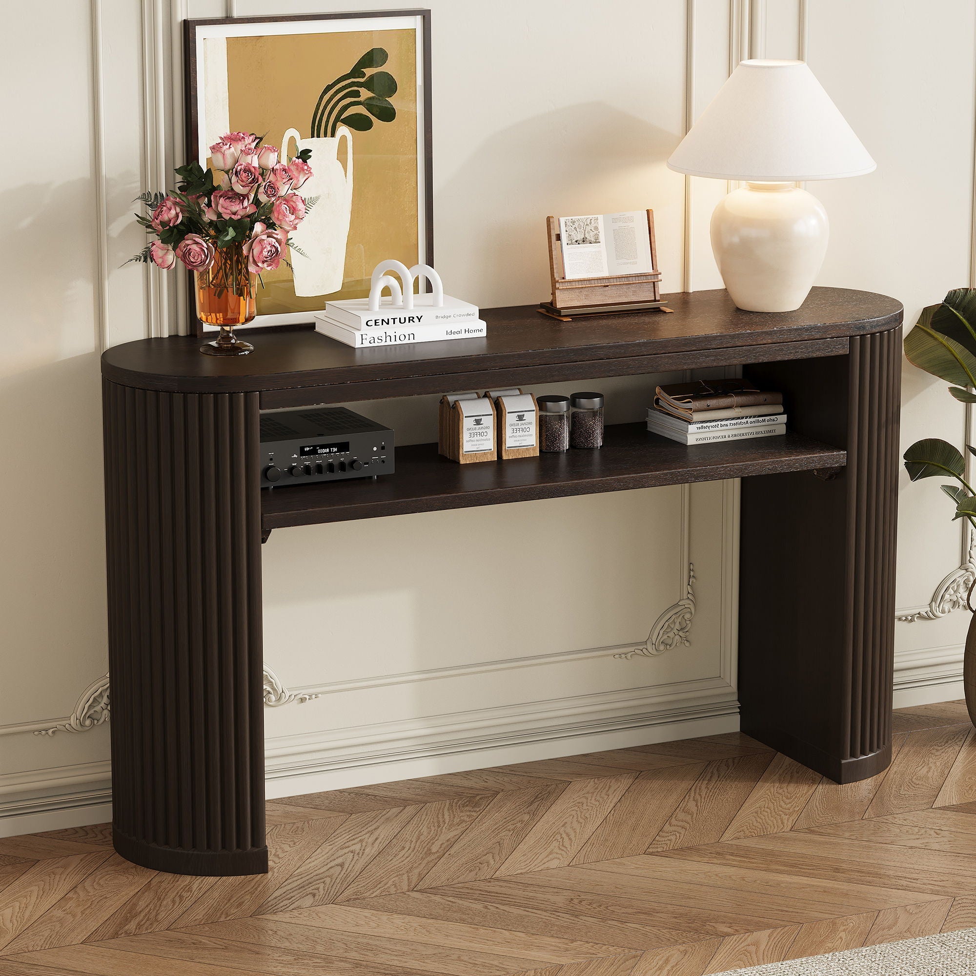 Console Table With Fluted Legs, Open Shelf by Unique Piece Furniture