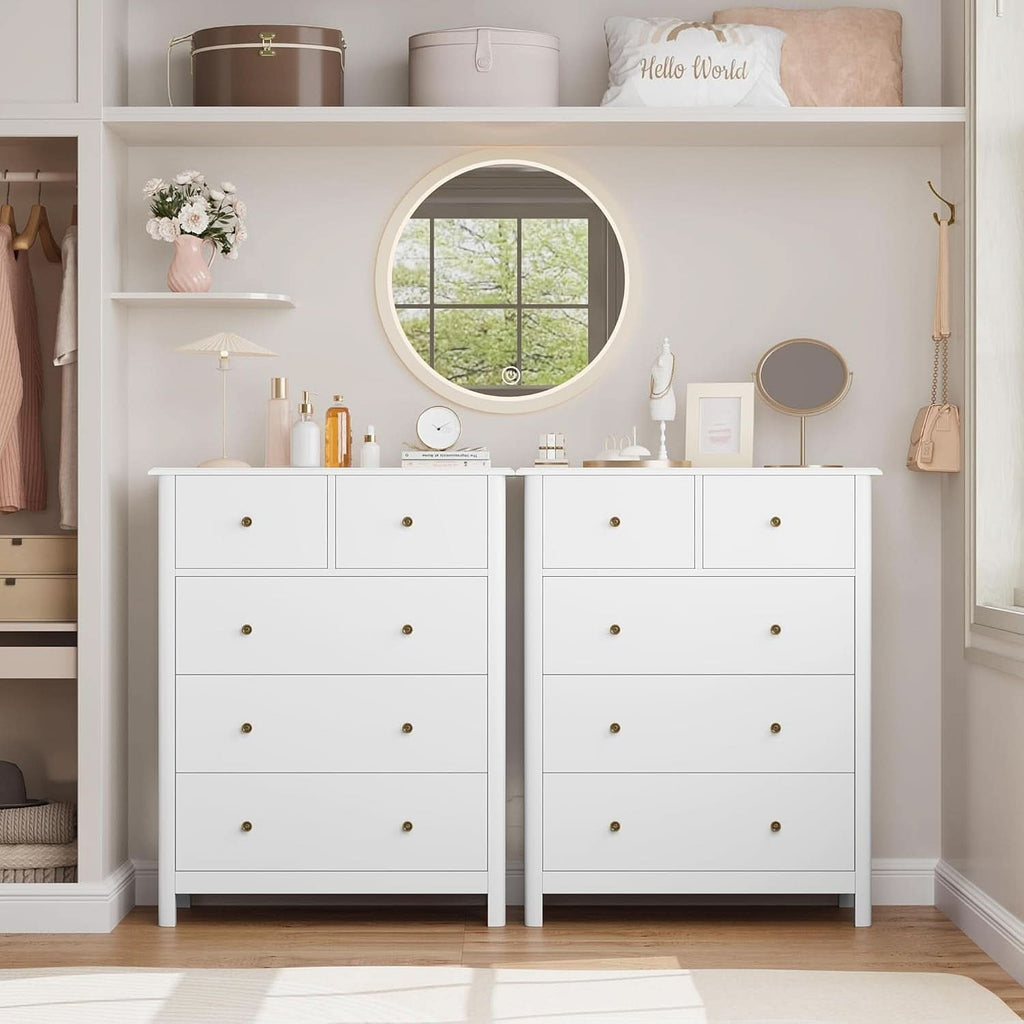 White Five Drawer Dresser For Bedroom Organization by ShipItFurniture