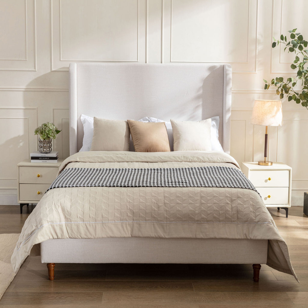 Harper - Tall Headboard Upholstered Bed / High Headboard / Elegant Simplicity / No Box Spring Needed by Unique Piece Furniture