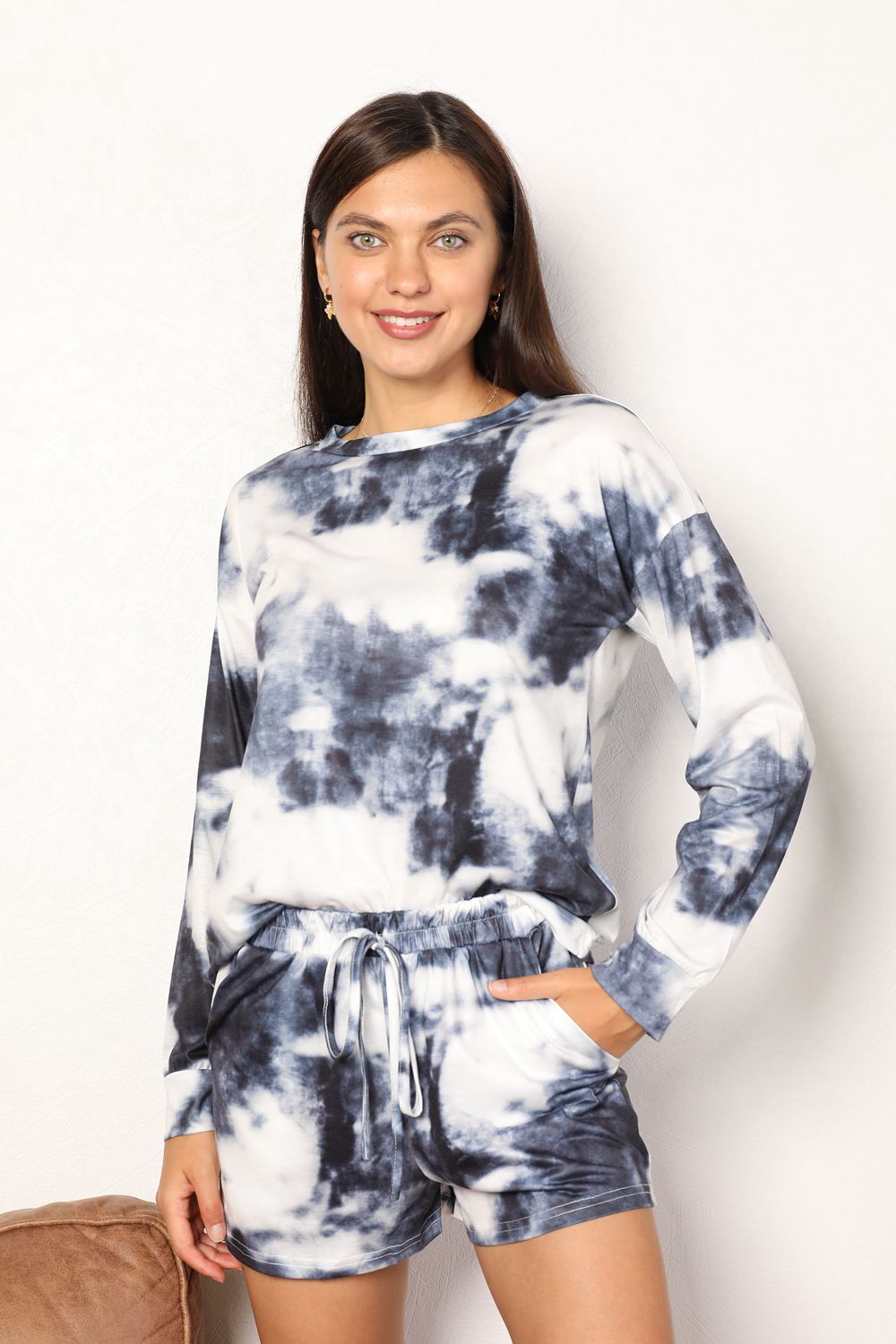Shiny Tie-Dye Round Neck Top and Shorts Lounge Set by Wild and Free Boutique