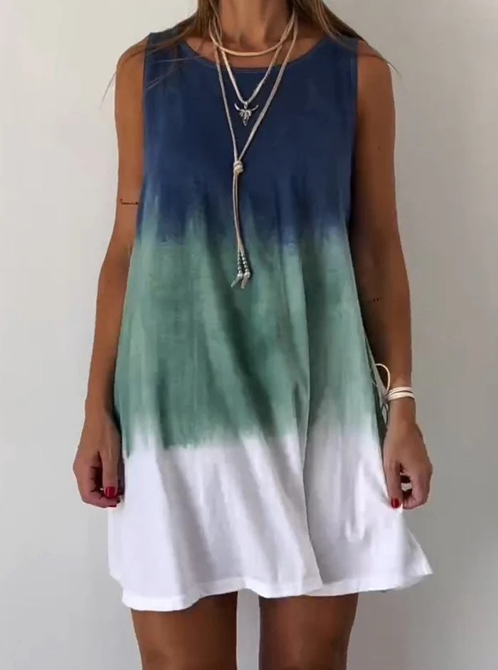 Women's Elegant Tie-dye Print Sleeveless Loose Dress by Wild and Free Boutique