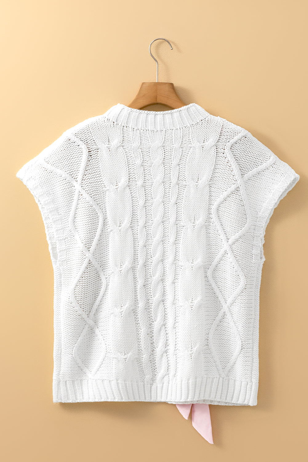 White Cable Knit Colorblock Satin Bowknot Short Sleeve Sweater by Wild and Free Boutique