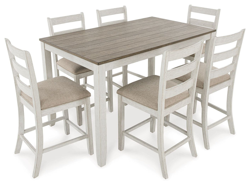 Skempton - Counter Height Dining Table and Bar Stools (Set of 7) - White / Light Brown by Unique Piece Furniture