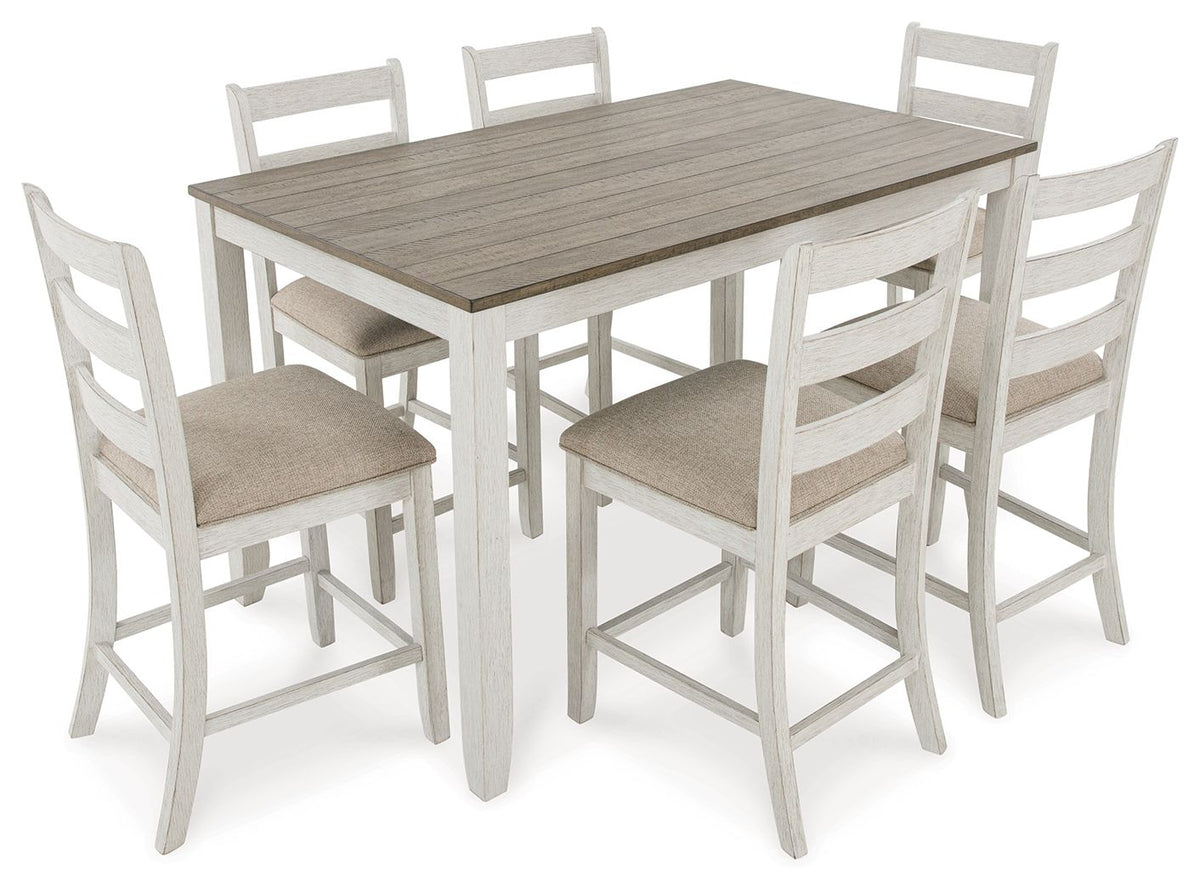 Skempton - Counter Height Dining Table and Bar Stools (Set of 7) - White / Light Brown by Unique Piece Furniture