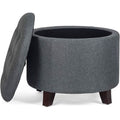 Gray Fabric Round Storage Ottoman With Button Tufting by ShipItFurniture