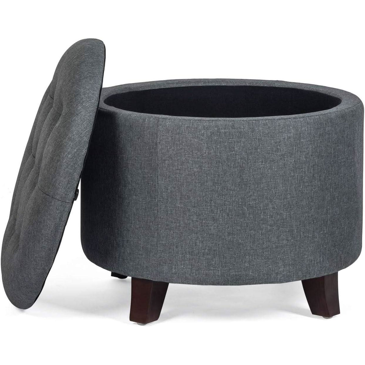 Gray Fabric Round Storage Ottoman With Button Tufting by ShipItFurniture