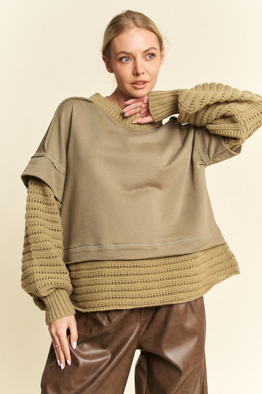 Davi & Dani Faux Layered Round Neck Sweater by Wild and Free Boutique