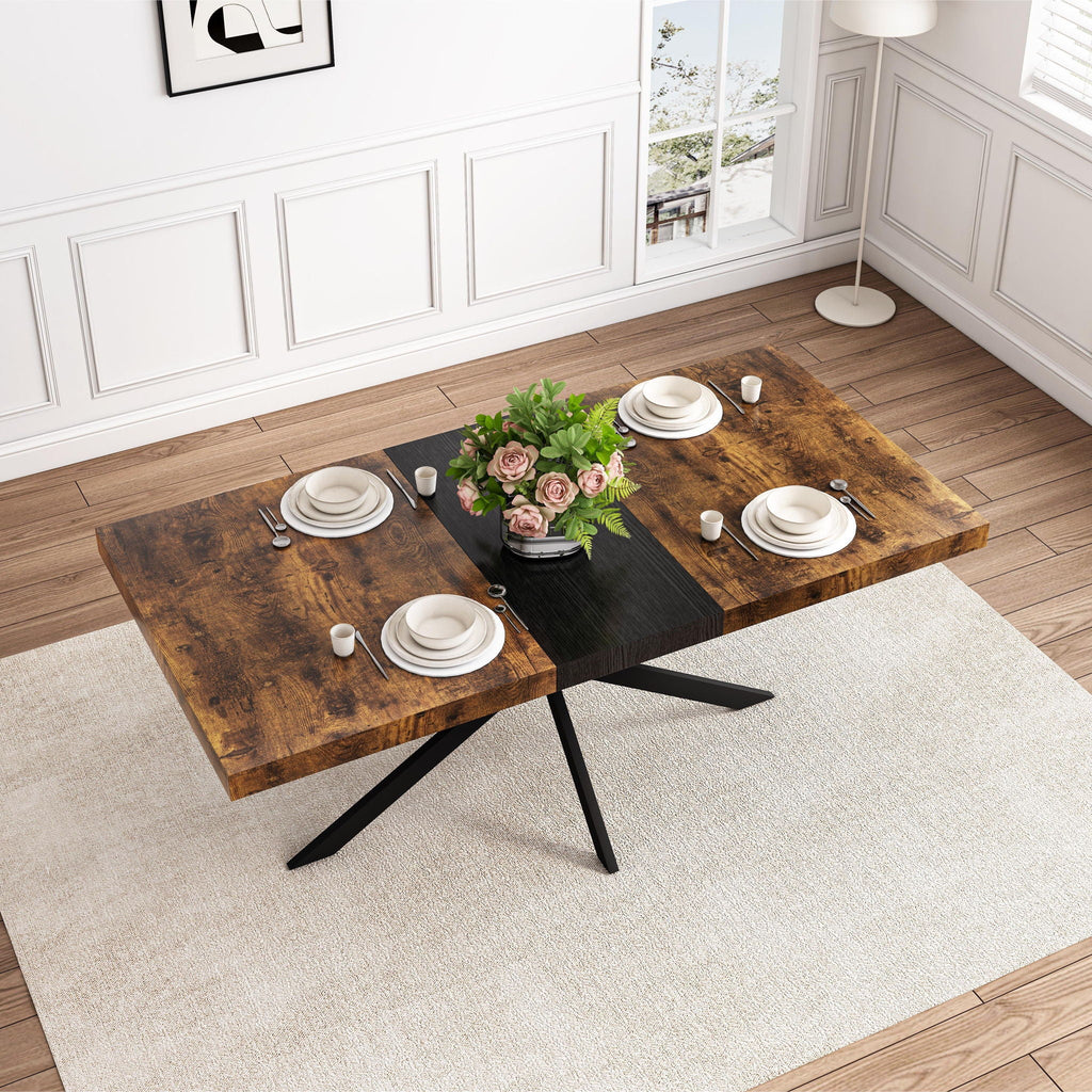 Retro Rectangular Stretch Dining Table With Embossed Center Plate by Unique Piece Furniture