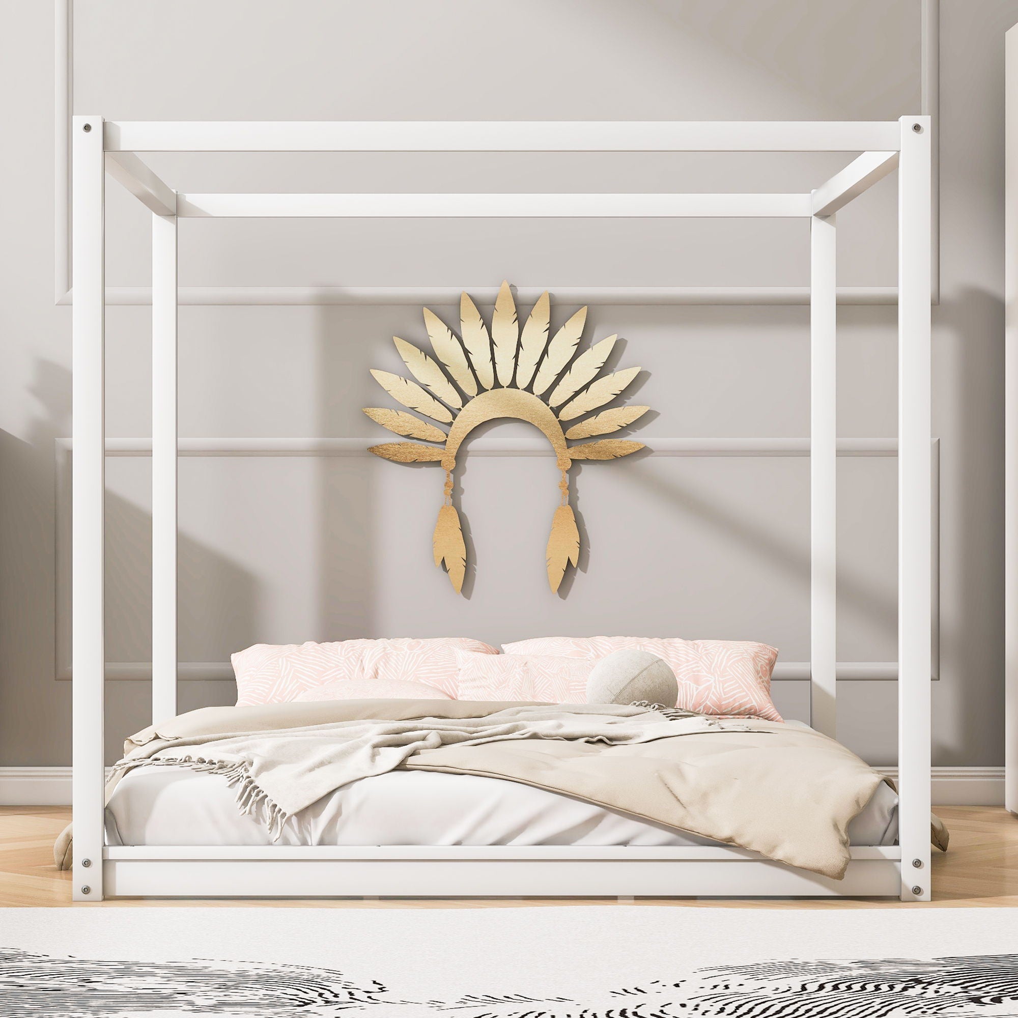 Wood Canopy Platform Bed With Support Legs And Airflow Slats by Unique Piece Furniture