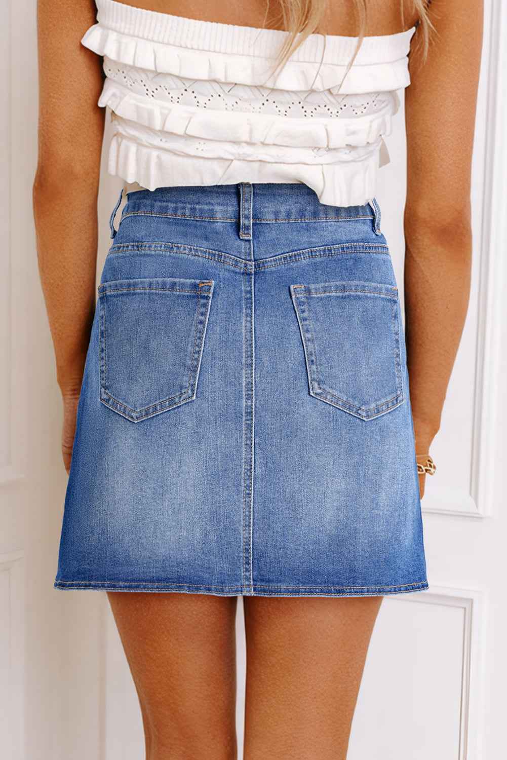 Ashleigh Blue Wrapped Crossed Waist Denim Mini Skirt by Wild and Free Boutique