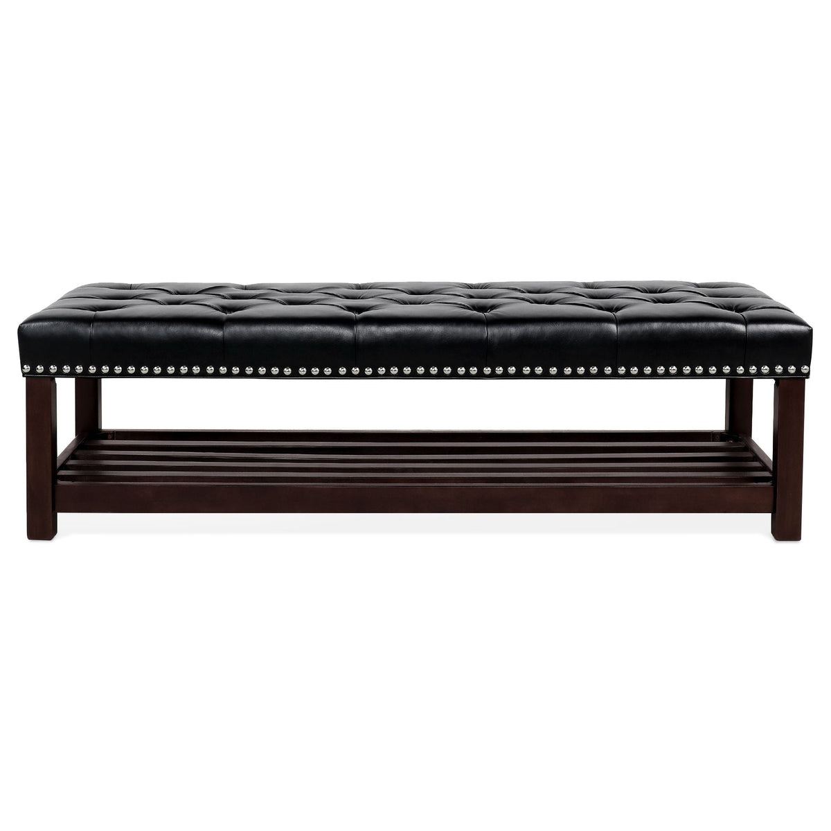 Bedroom End Of Bed Bench Tufted Upholstered End Of Bed Bench End Of Bed Entrance Shoe Bench With Nailhead Trim And Shelf Bedroom Upholstered Bench Living Room Shoe Rack Footstool by Unique Piece Furniture