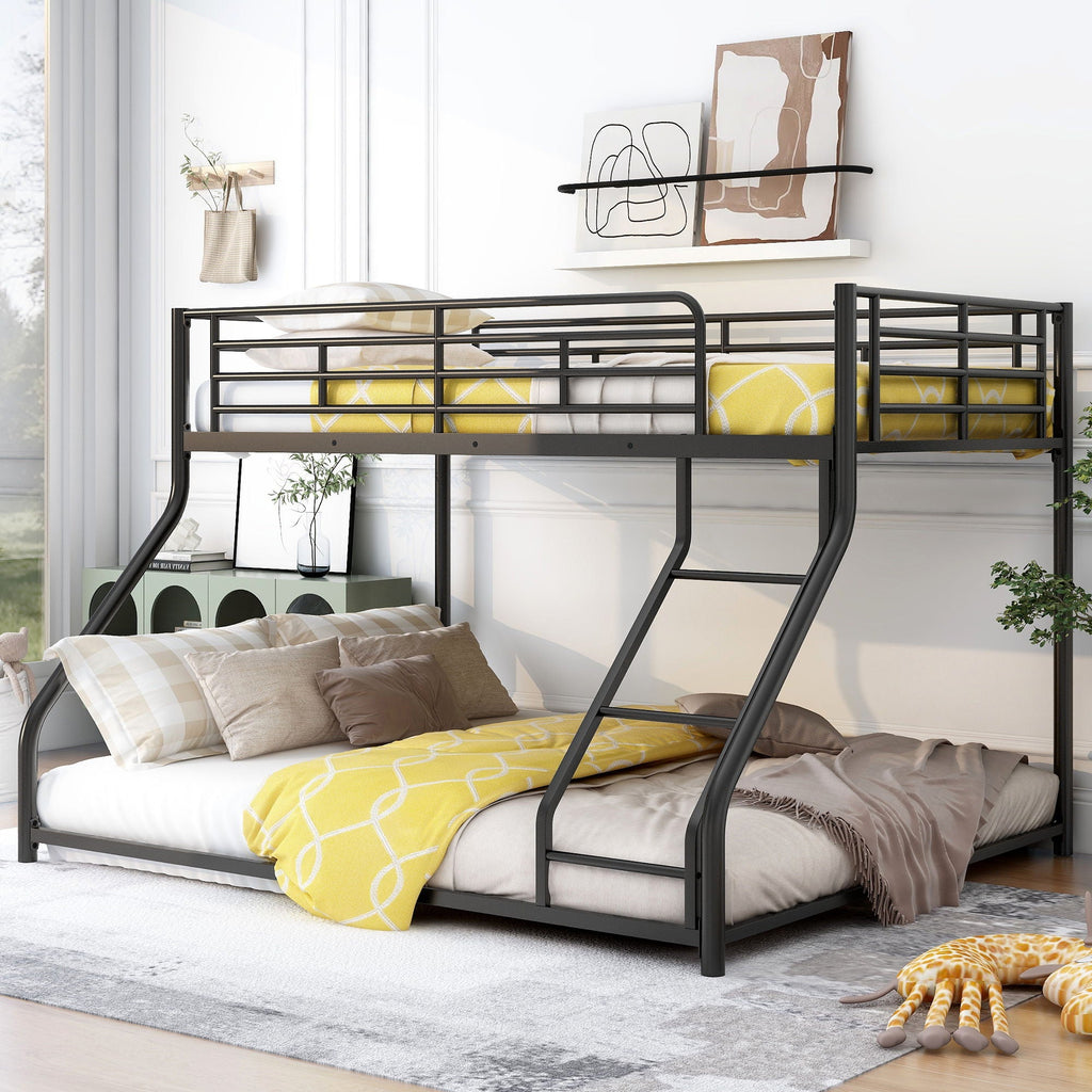 Metal Floor Bunk Bed With Sloped Ladder, Space Saving Design by Unique Piece Furniture