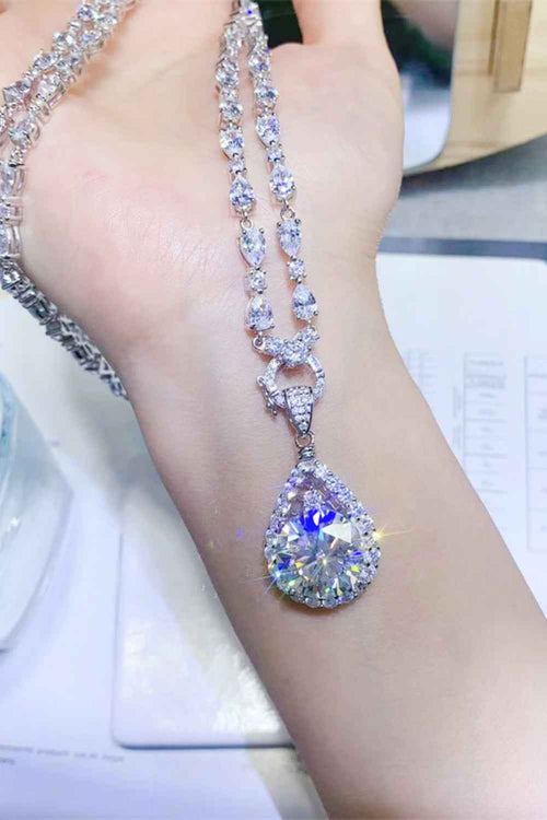 10 Carat Moissanite Teardrop Pendant Platinum-Plated Necklace by Wild and Free Boutique