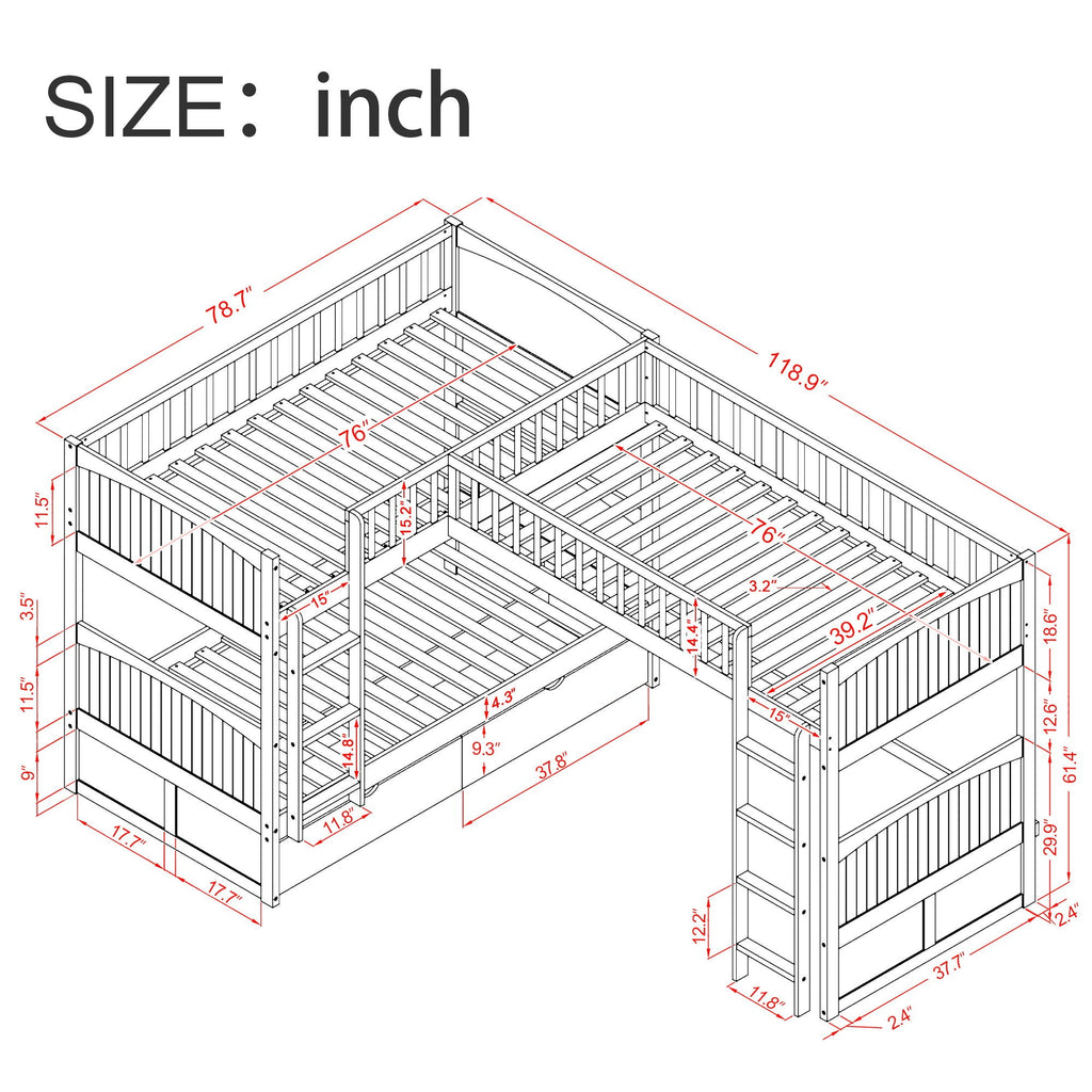 Bunk Bed With Loft And 2 Drawers by Unique Piece Furniture