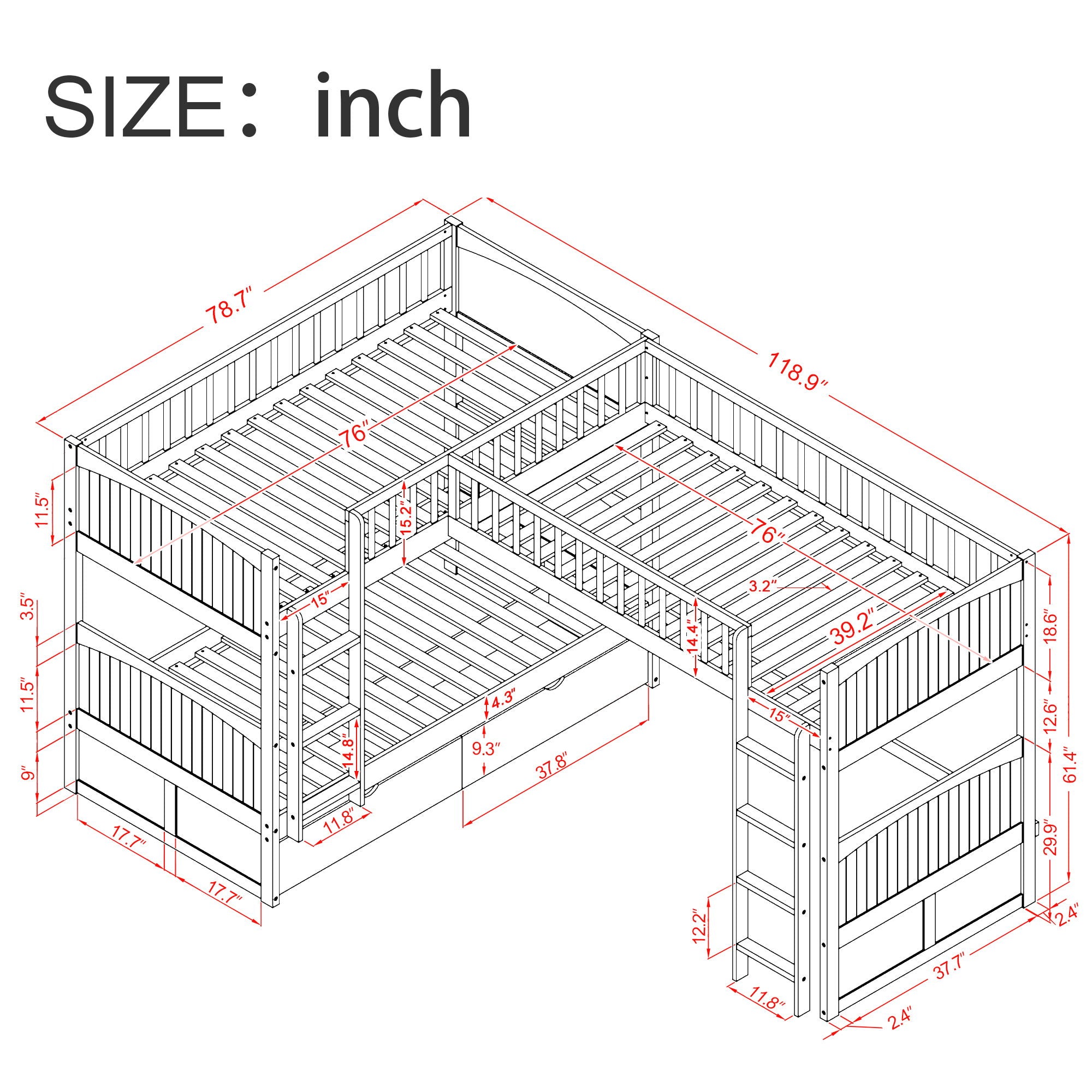 Bunk Bed With Loft And 2 Drawers by Unique Piece Furniture