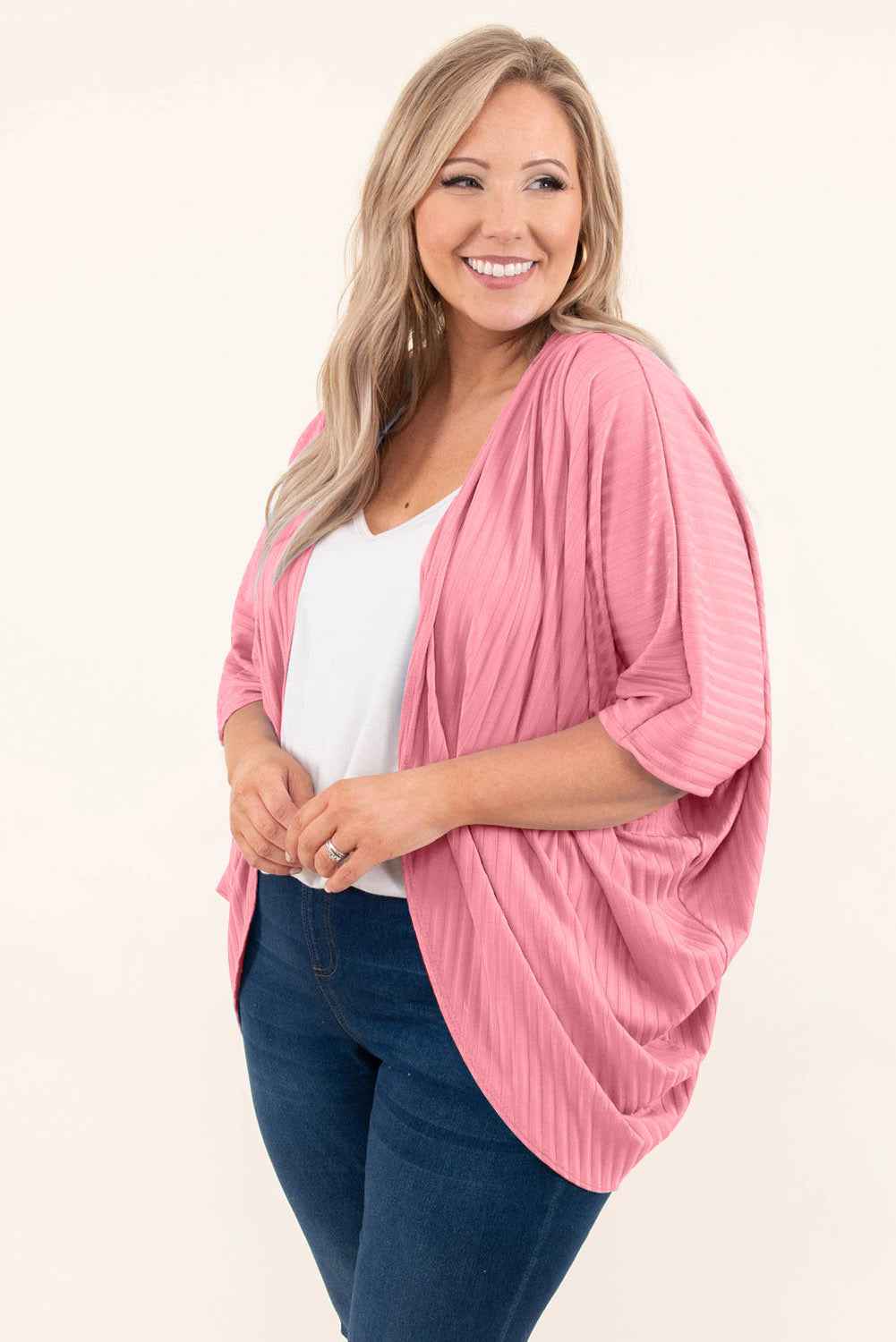 Pink Pink Pink Shimmer Ribbed Texture Plus Size Cardigan by Wild and Free Boutique