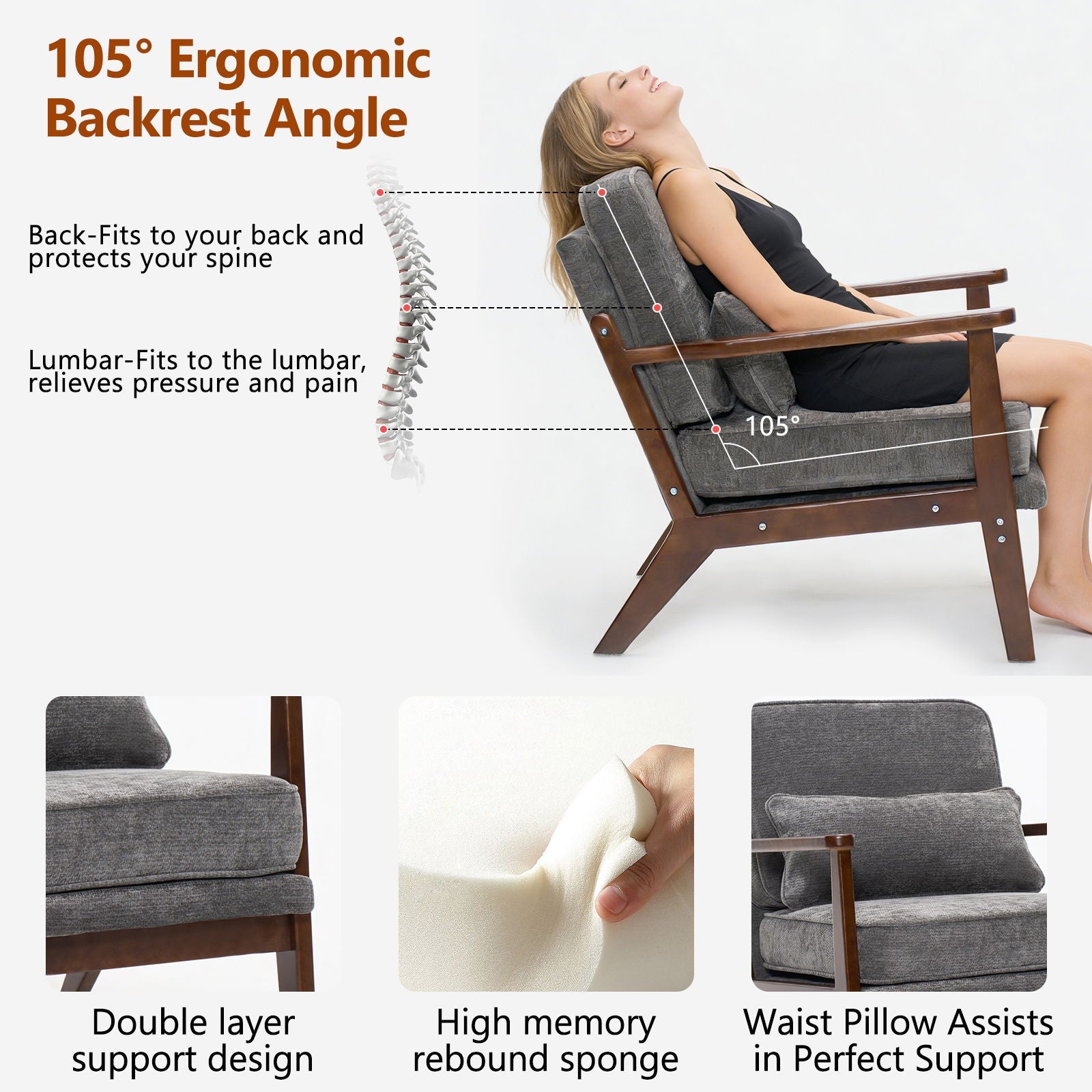 Living Room Chair With Lumbar Pillow by Unique Piece Furniture