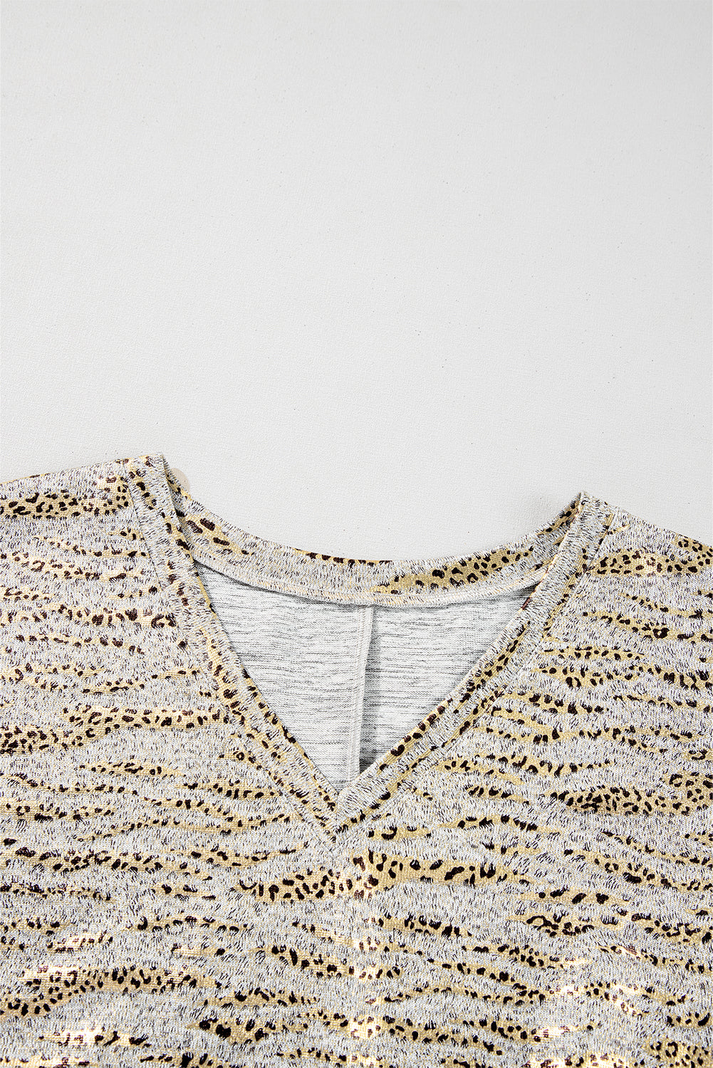 Gray Leopard Print 3/4 Sleeve V Neck Loose Fit T Shirt by Wild and Free Boutique