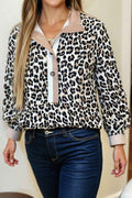 Multicolour Leopard Print Contrast Patchwork Cuffs Button Collared Top by Wild and Free Boutique