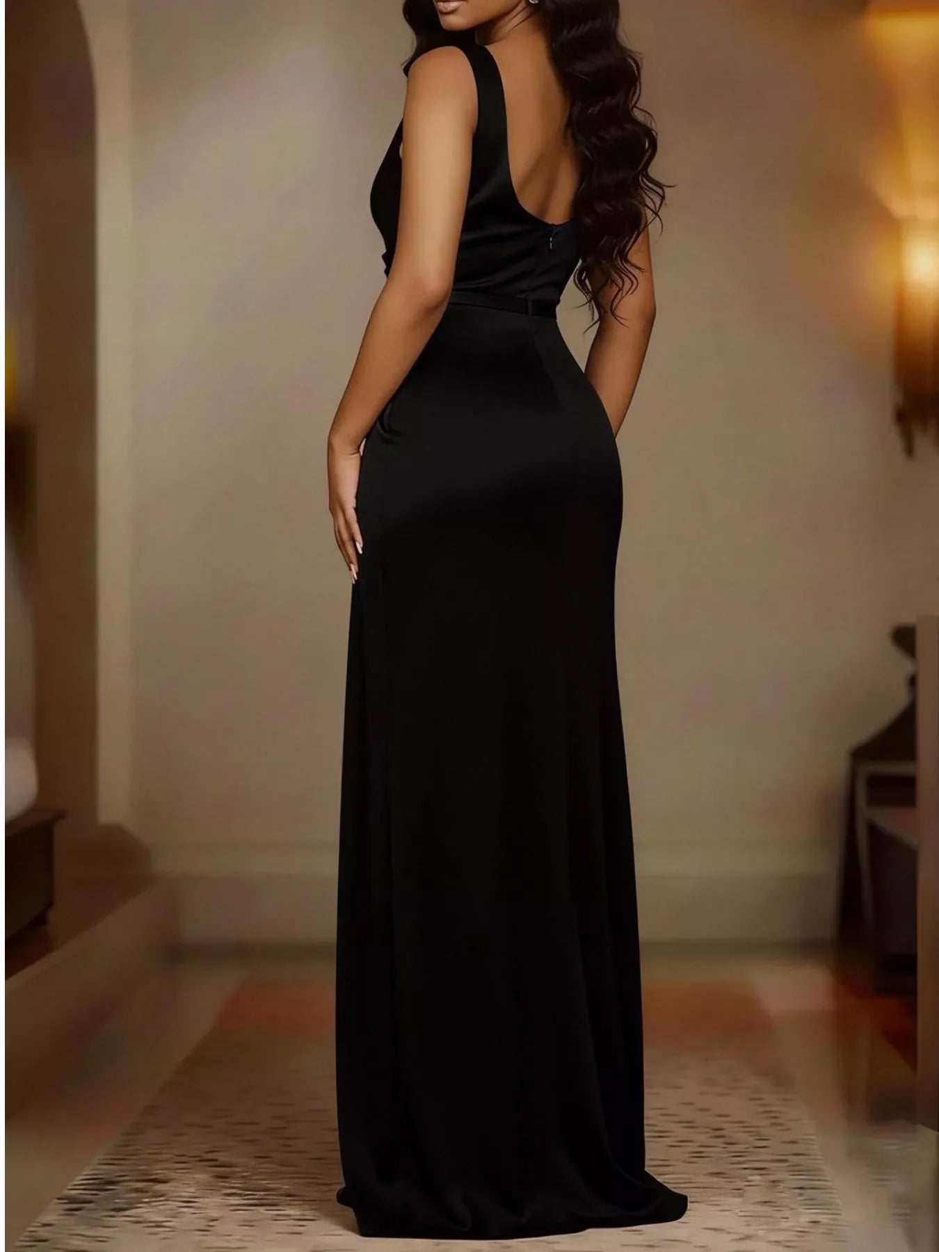 Full Size Satin Cowl Neck High Slit Maxi Dress Plus Size by Shopiebay