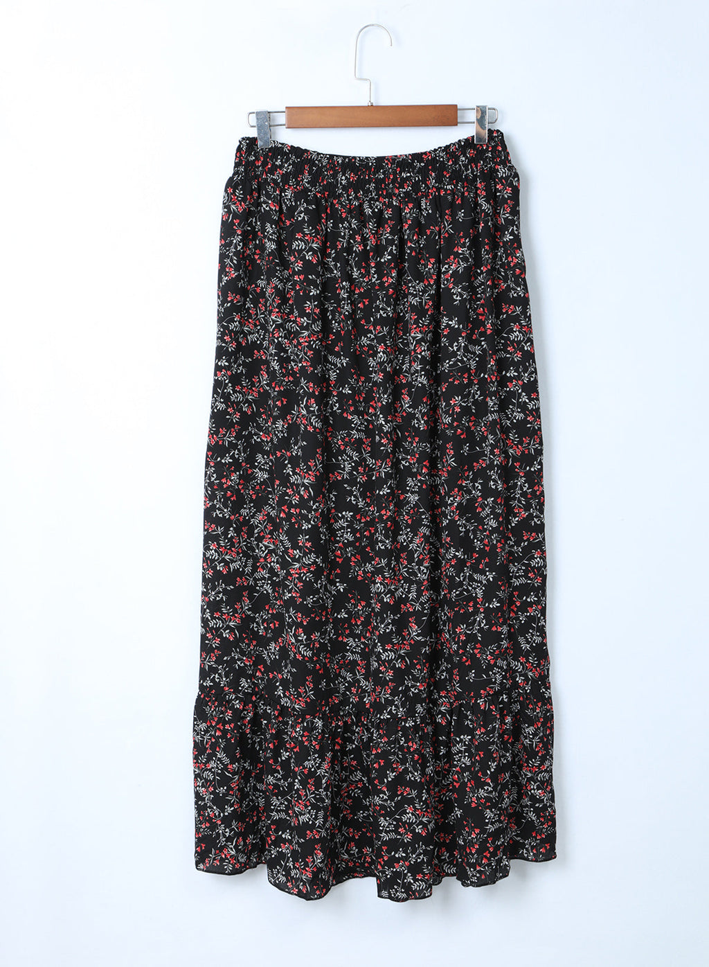 Black Multicolor Floral Ruffled Crop Top and Maxi Skirt Set by Wild and Free Boutique