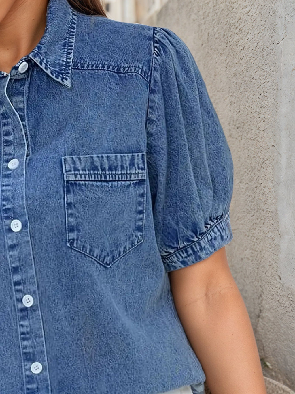 Women’s Retro Washed Denim Shirt by FitiqueFit