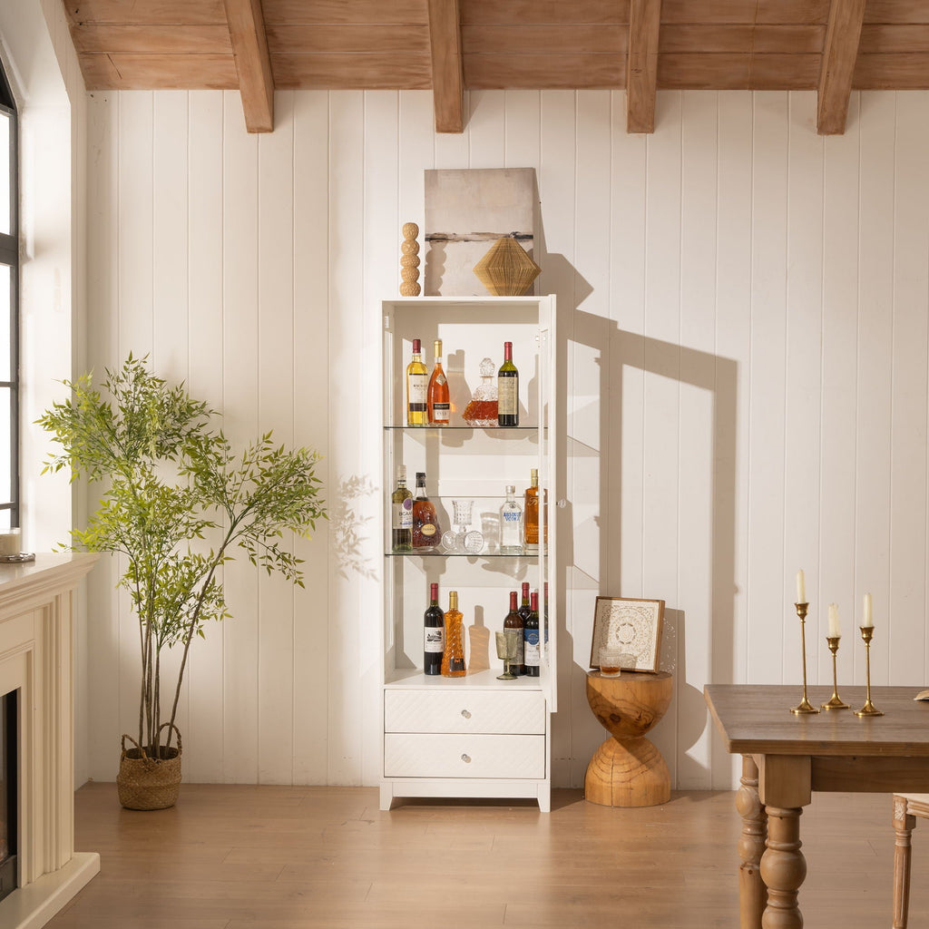 Modern Upholstered Glass Display Cabinet With Adjustable LED Light - White by Unique Piece Furniture