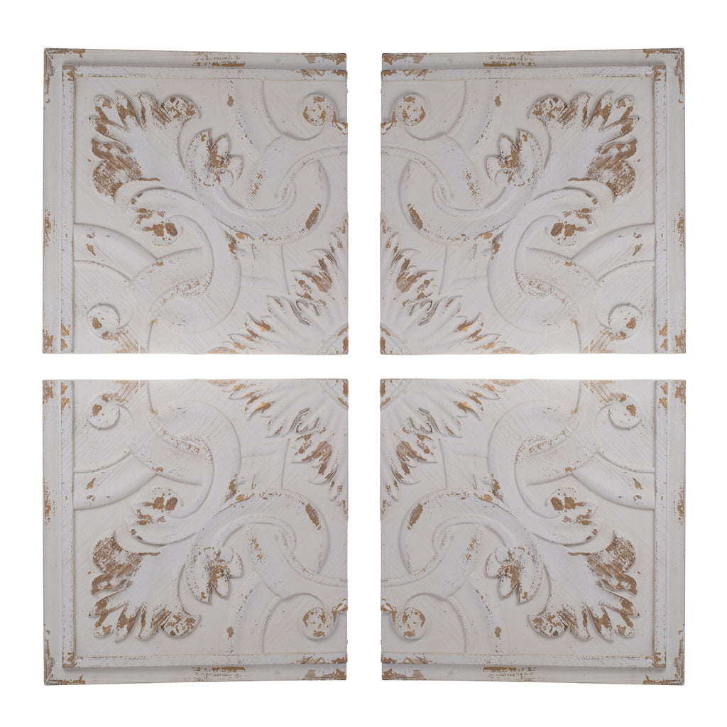 Distressed Wooden Square Wall Panels (Set of 4) - White by Unique Piece Furniture