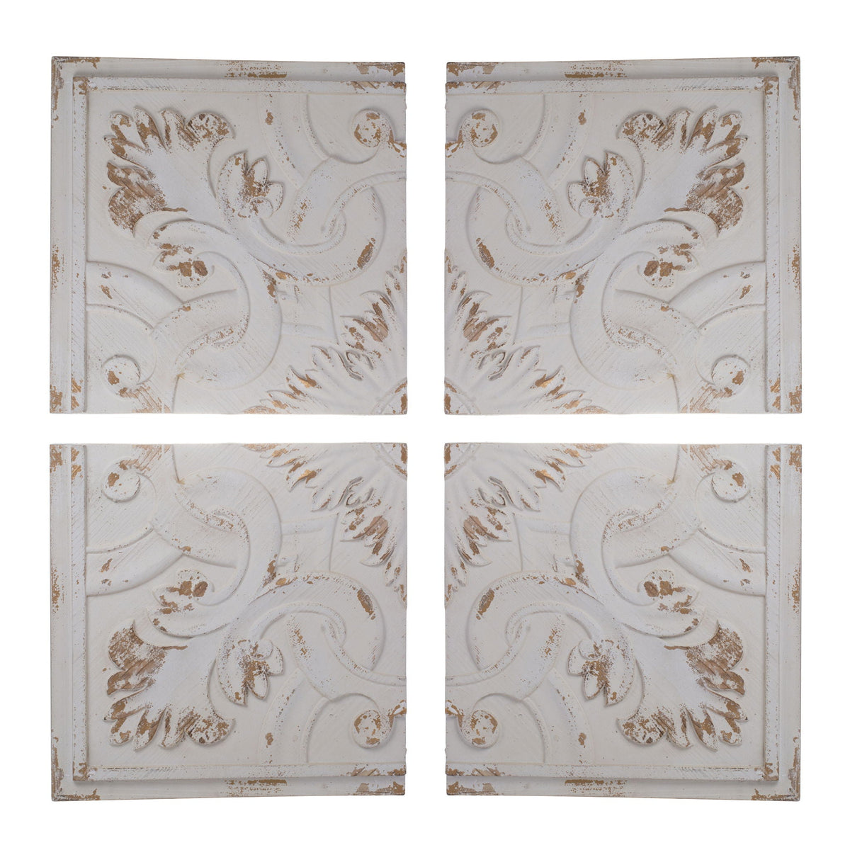 Distressed Wooden Square Wall Panels (Set of 4) - White by Unique Piece Furniture