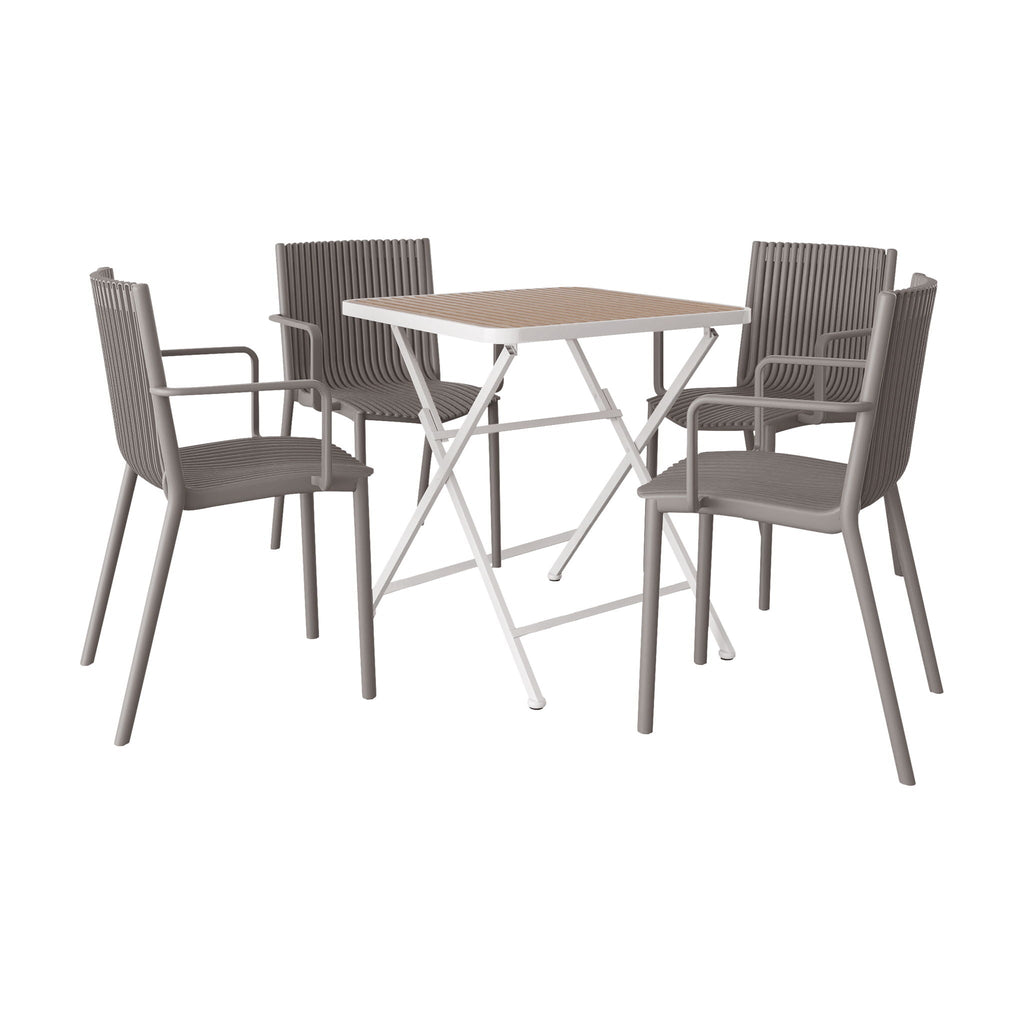 4 Modern Stackable Plastic Armchair Matched With Folding Square Table by Unique Piece Furniture