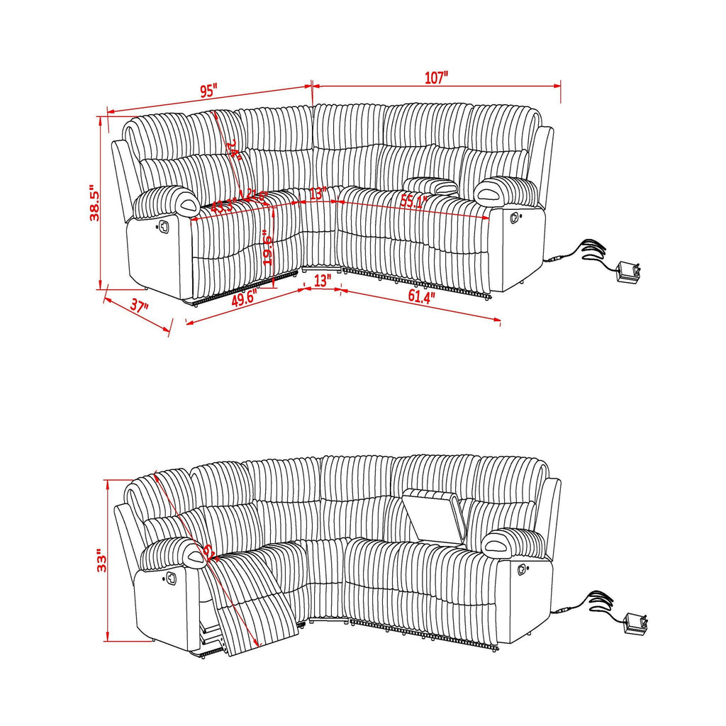 Bruni - Sectional Sofa With LED Lighting And Manual Recline - Gray by Unique Piece Furniture