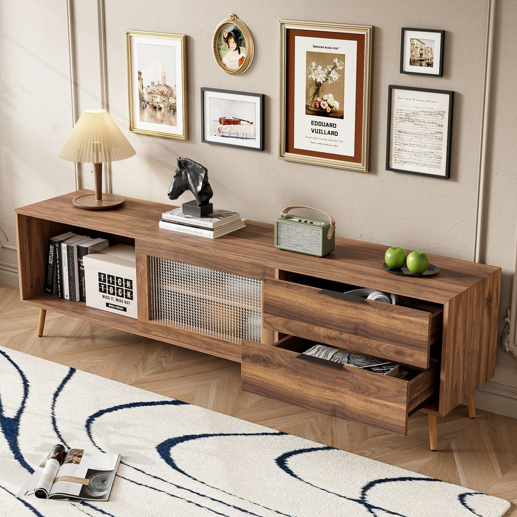 TV Stand, Media Console With 2 Doors, 2 Drawers & Storage Cabinet - Walnut by Unique Piece Furniture