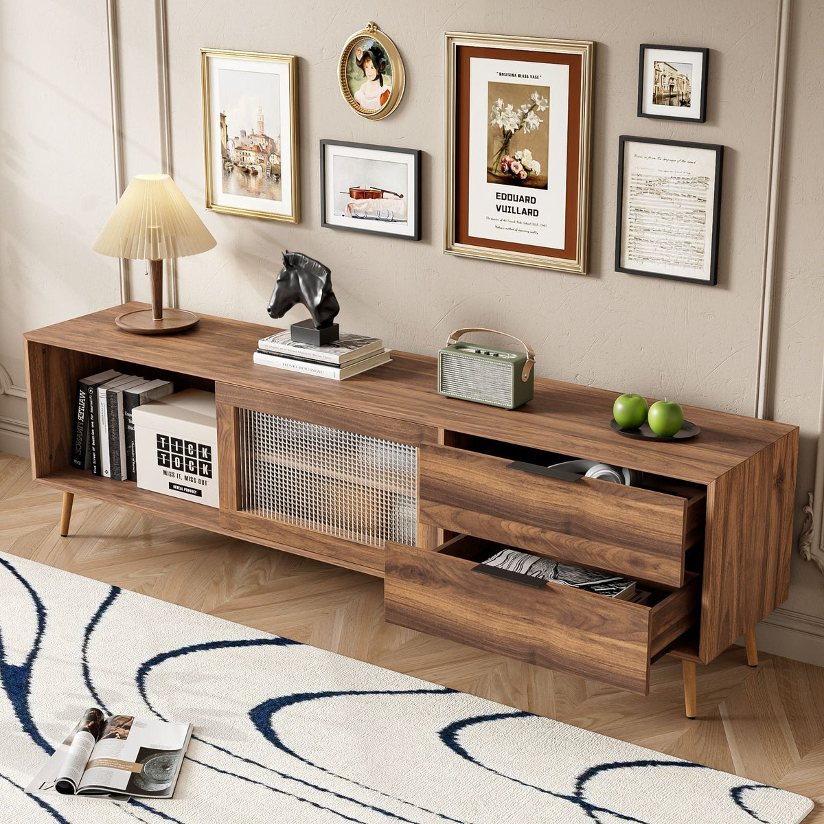 TV Stand, Media Console With 2 Doors, 2 Drawers & Storage Cabinet - Walnut by Unique Piece Furniture