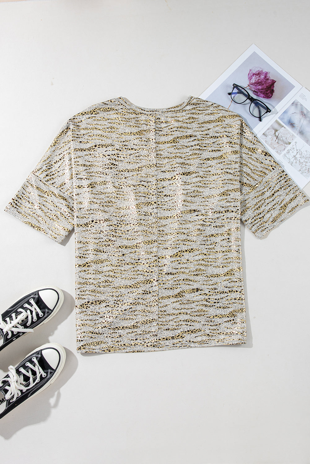 Gray Leopard Print 3/4 Sleeve V Neck Loose Fit T Shirt by Wild and Free Boutique