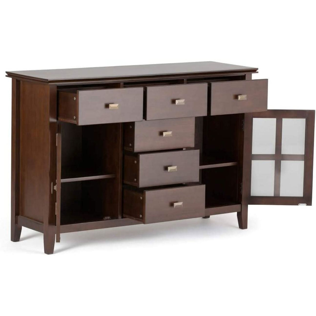 Pine Wood Sideboard Buffet Russet Brown Adjustable Shelves by ShipItFurniture