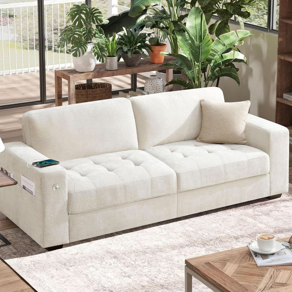 70 Inch Gray Chenille Loveseat With USB C Ports And Plush Cushions by ShipItFurniture