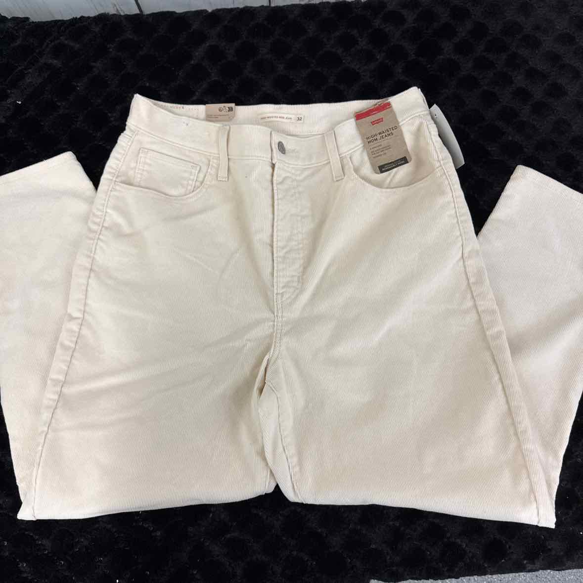 Levi Size 32 X 27 Cream Corduroy High Waisted Mom Jeans Pants by Sweet Repeats