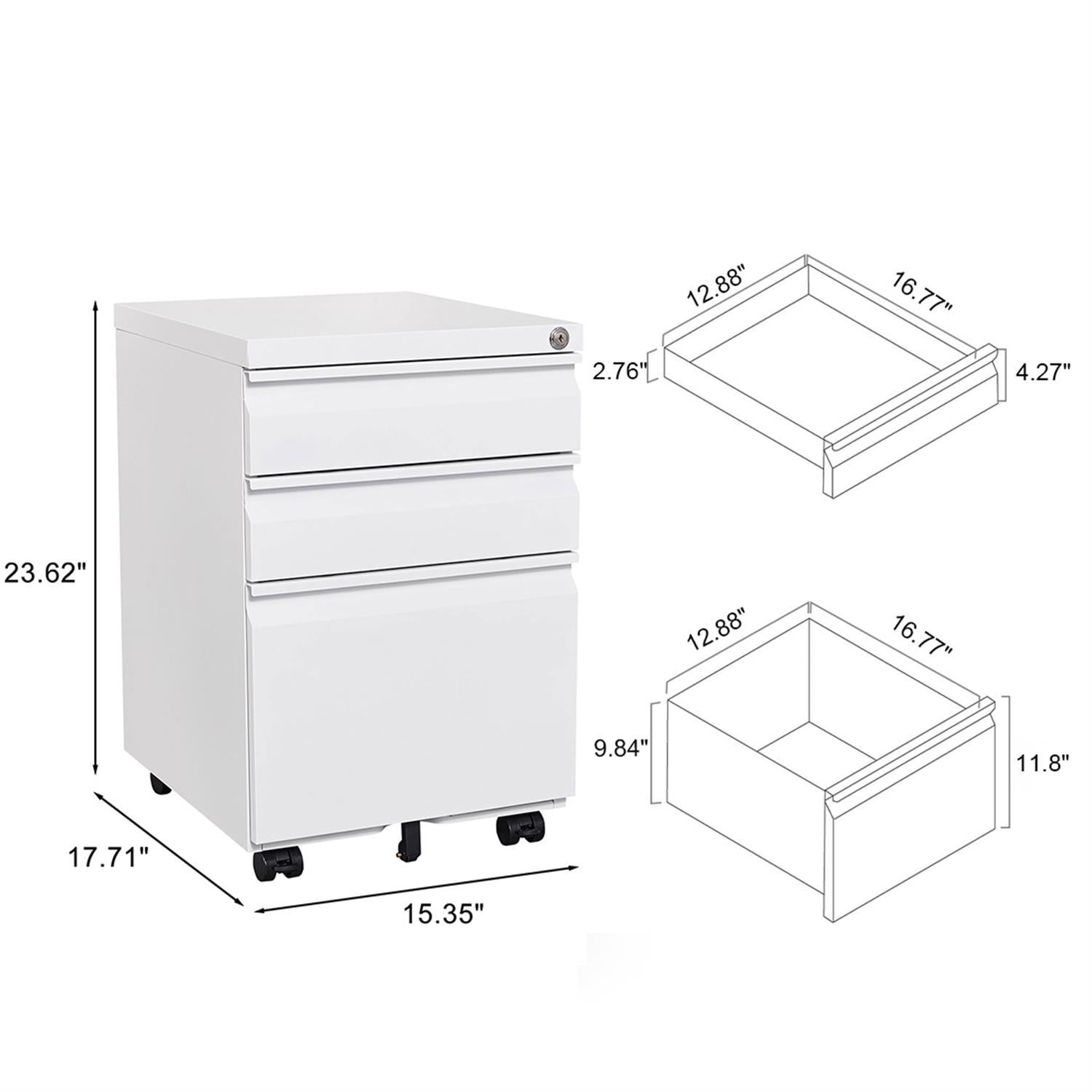 Contemporary 3 Drawer Mobile Filing Cabinet With Lock, Metal Office Storage For Legal / Letter Size by Unique Piece Furniture